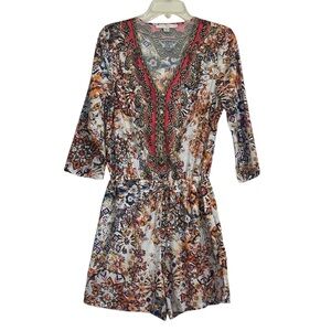 Boston Proper Floral Multicolor Rhinestone Embellished Romper